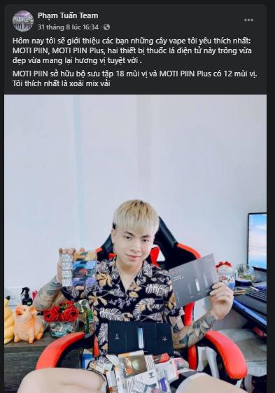 Phạm Tuấn chia sẻ về Motipiin trên fanpage của mình